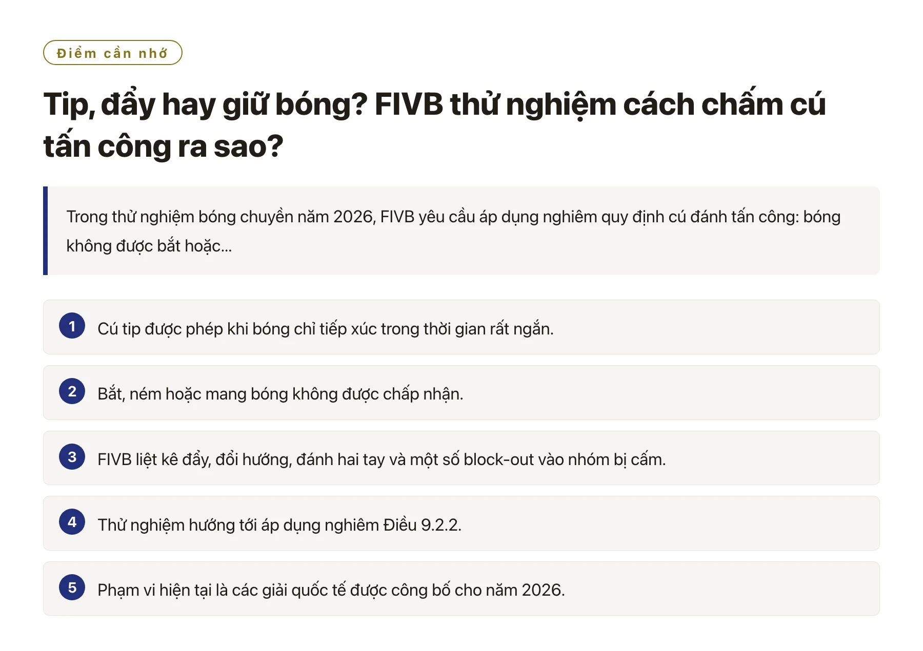 Tip, đẩy hay giữ bóng? FIVB thử nghiệm cách chấm cú tấn công ra sao?——全文要点速览