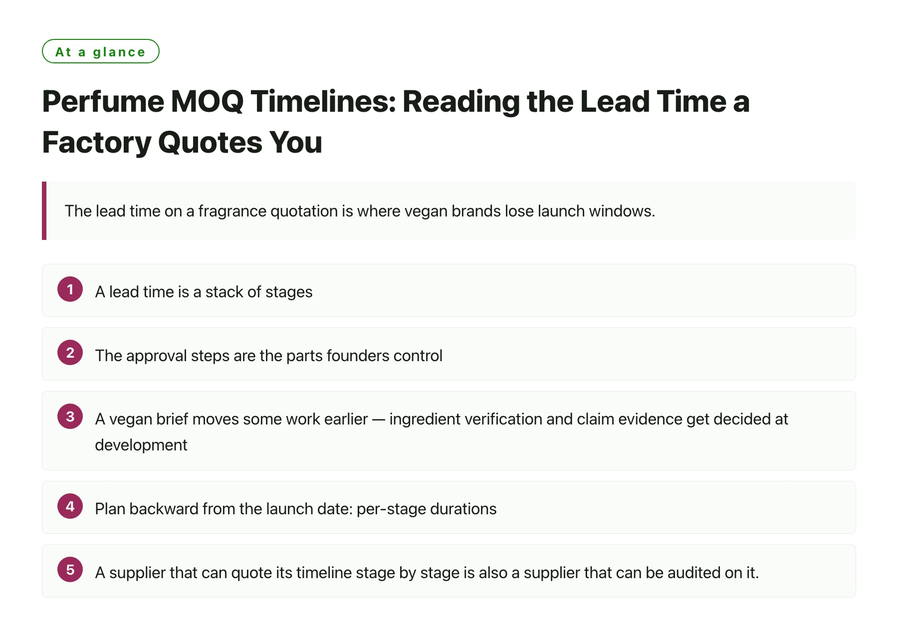 Perfume MOQ Timelines: Reading the Lead Time a Factory Quotes You——全文要点速览