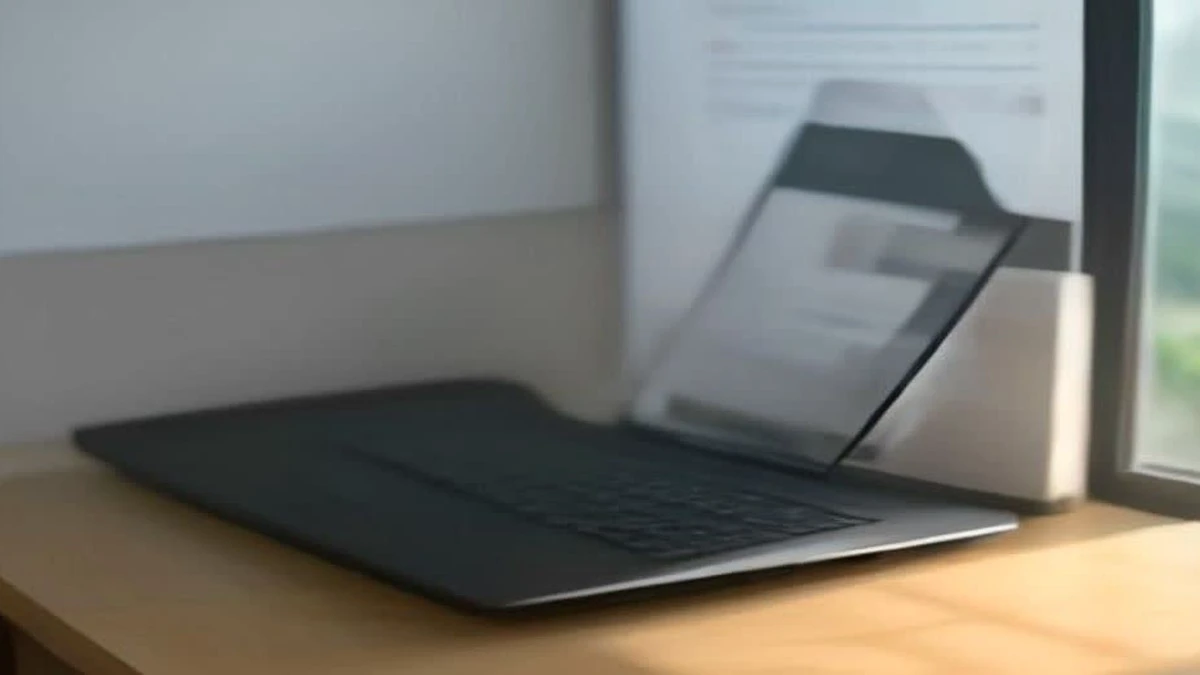 Minimal desk with a laptop and phone showing an abstract rising chart in window light